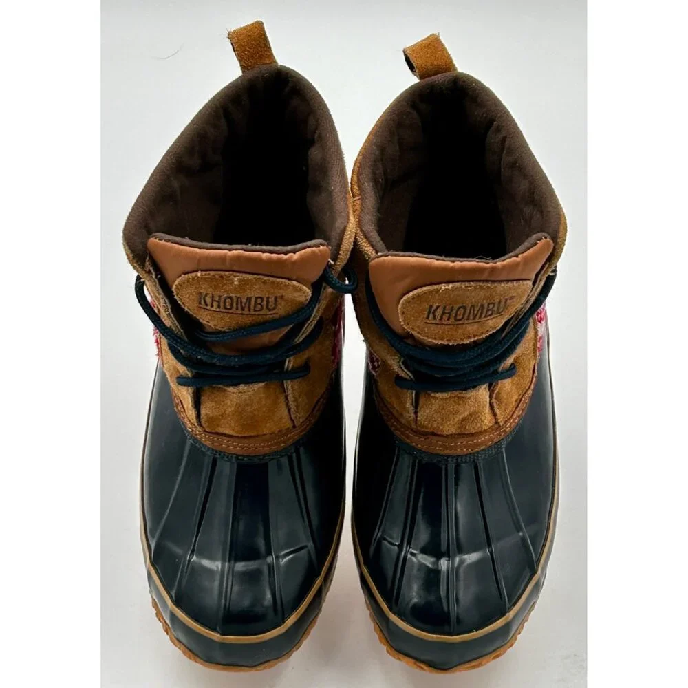 Khombu Helen Duck Boots Women's 8M Brown Black Red‎ Fair Isle Waterproof Winter